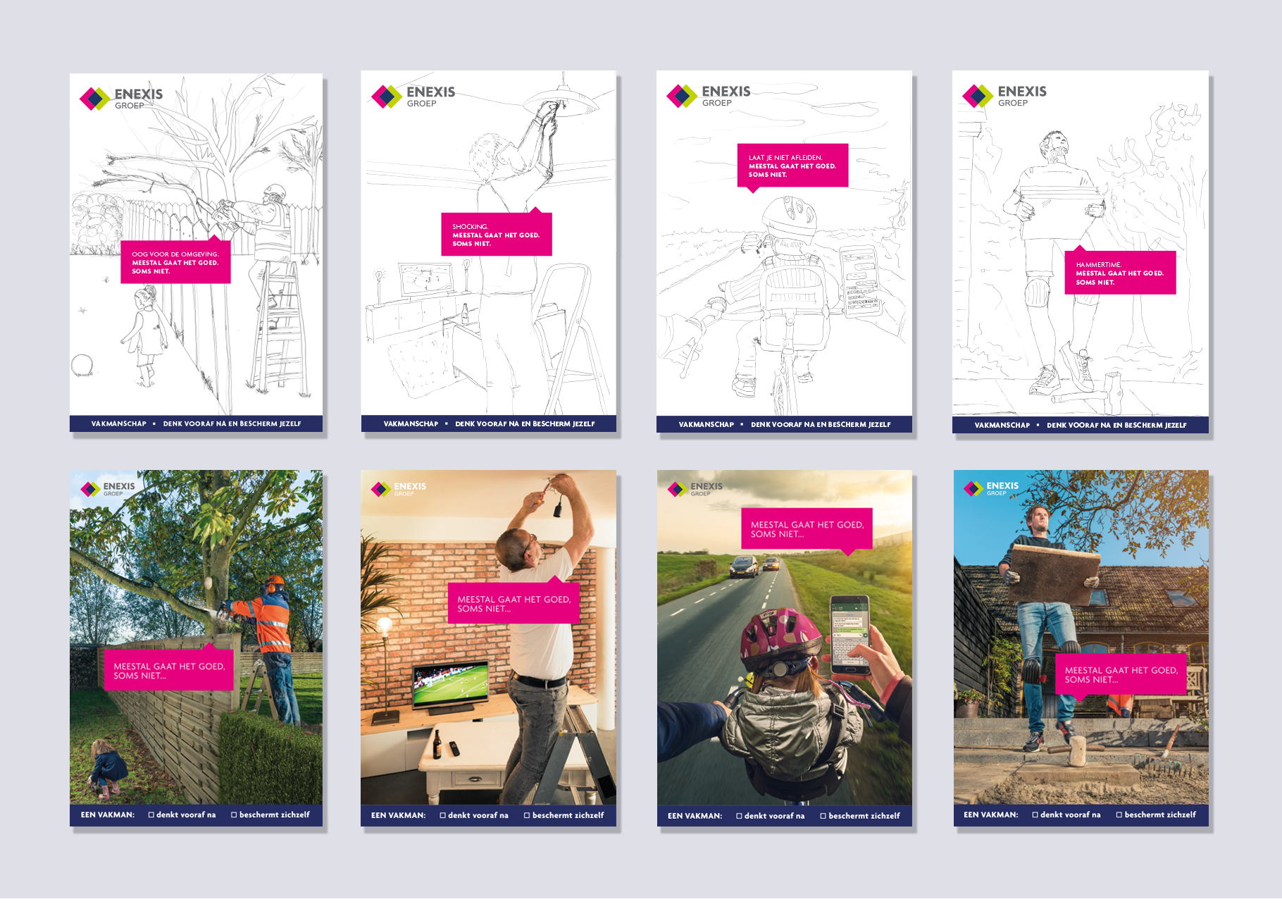 HOWDO Case voor Enexis. We zien het traject van schets-naar-poster voor de HSE campagne