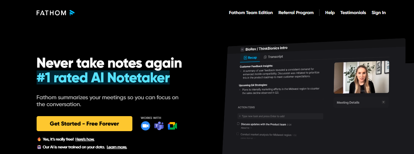 fathom - Otter.AI Alternatives