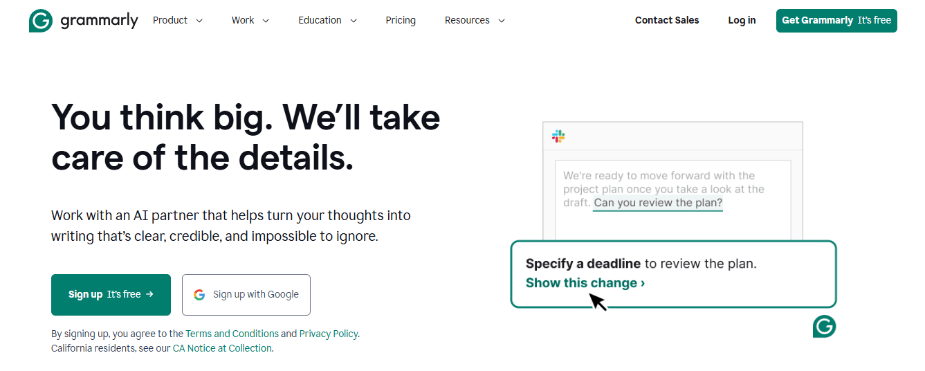 Grammarly -Best AI Websites for Students