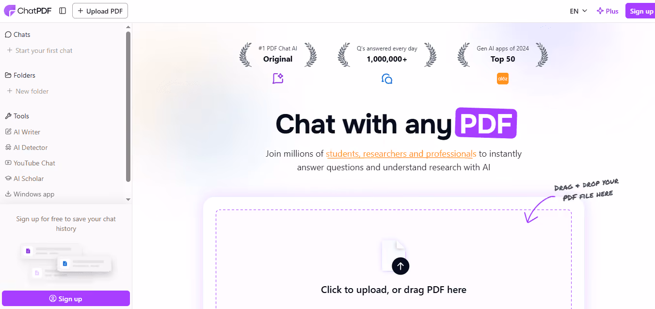 ChatPDF  - Best AI Websites for Students