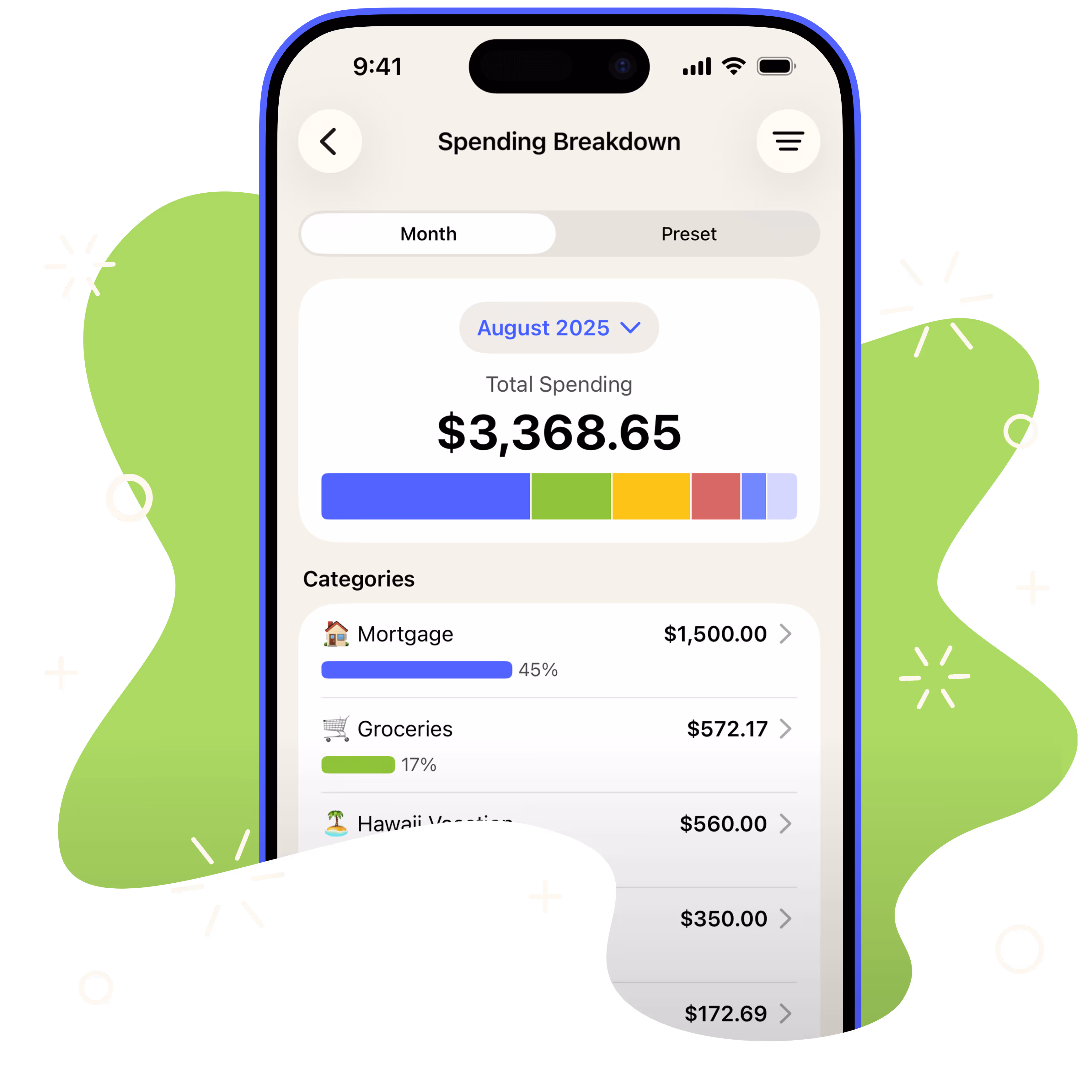 A phone with the YNAB app coming out of a squiggly shaped-portal surrounded by sparks and bubbles