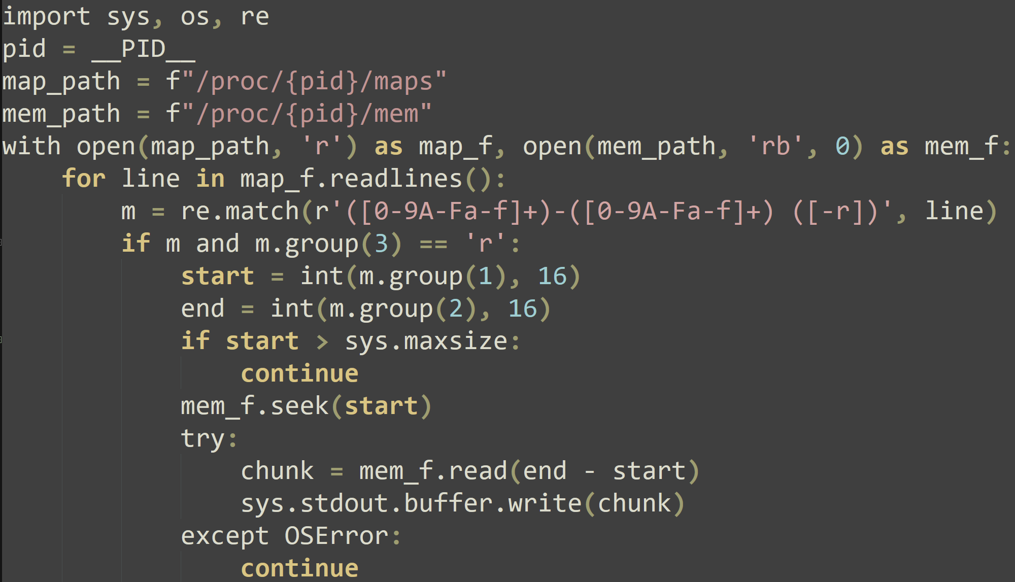 Figure 8: Linux Memory Dumper Script 