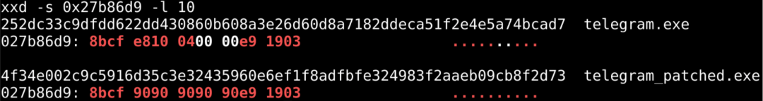 Figure 25: Patched Telegram Bytes