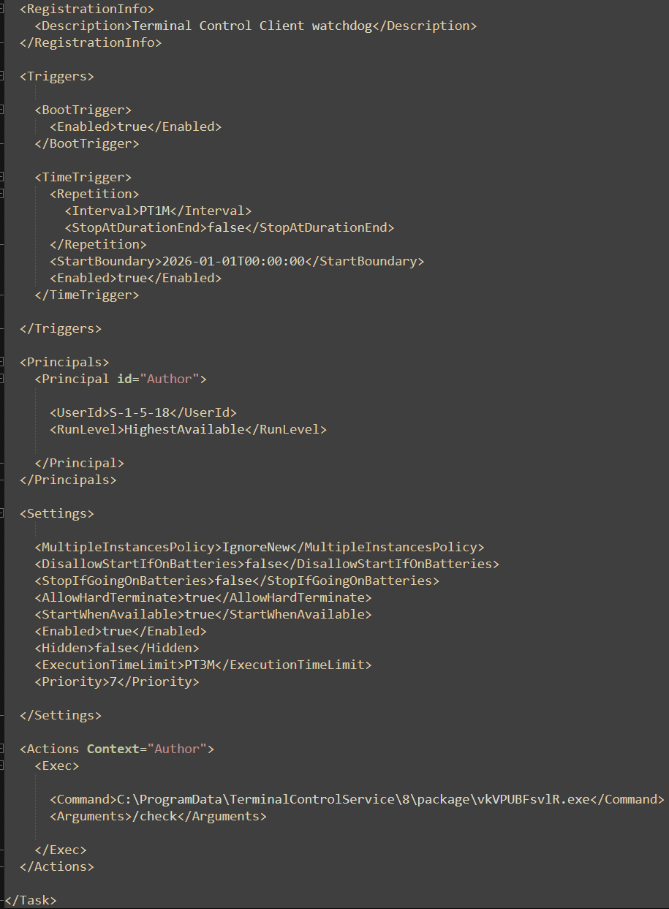 Figure 28: schtasks XML
