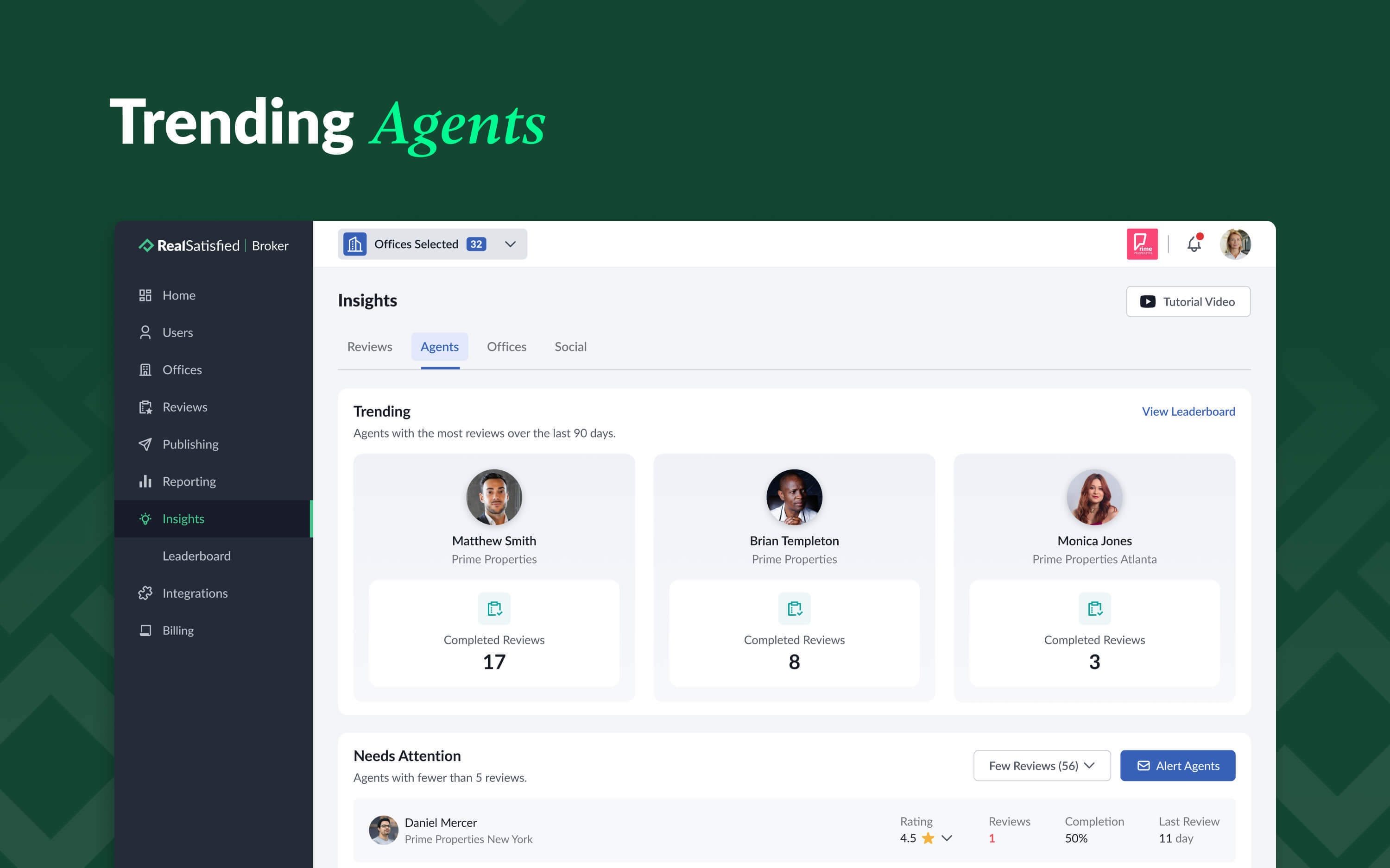 The Agents tab with trending agents and agents needing attention.