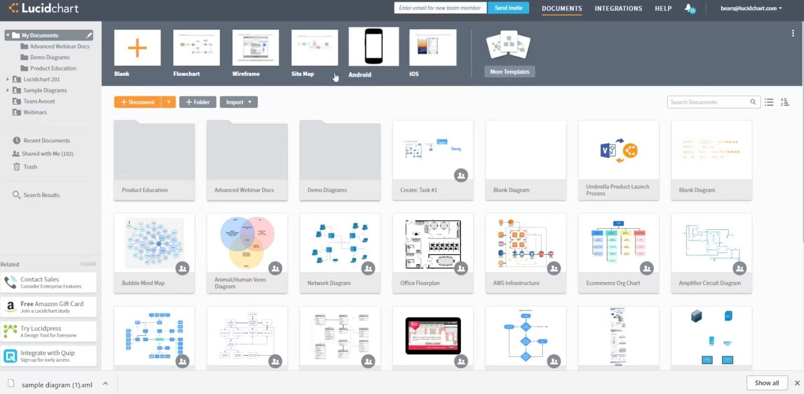 Lucidchart dashboard for process documentation 
