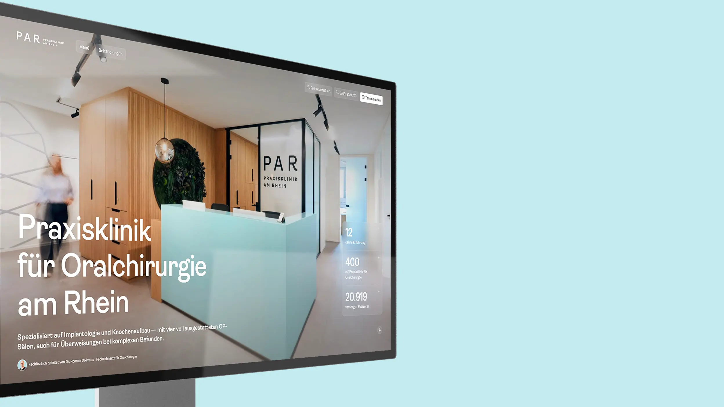 Corporate Design und Website-Entwicklung für PAR – Praxisklinik am Rhein (Oralchirurgie) von der Design- und Webagentur Büro Bloock aus Köln