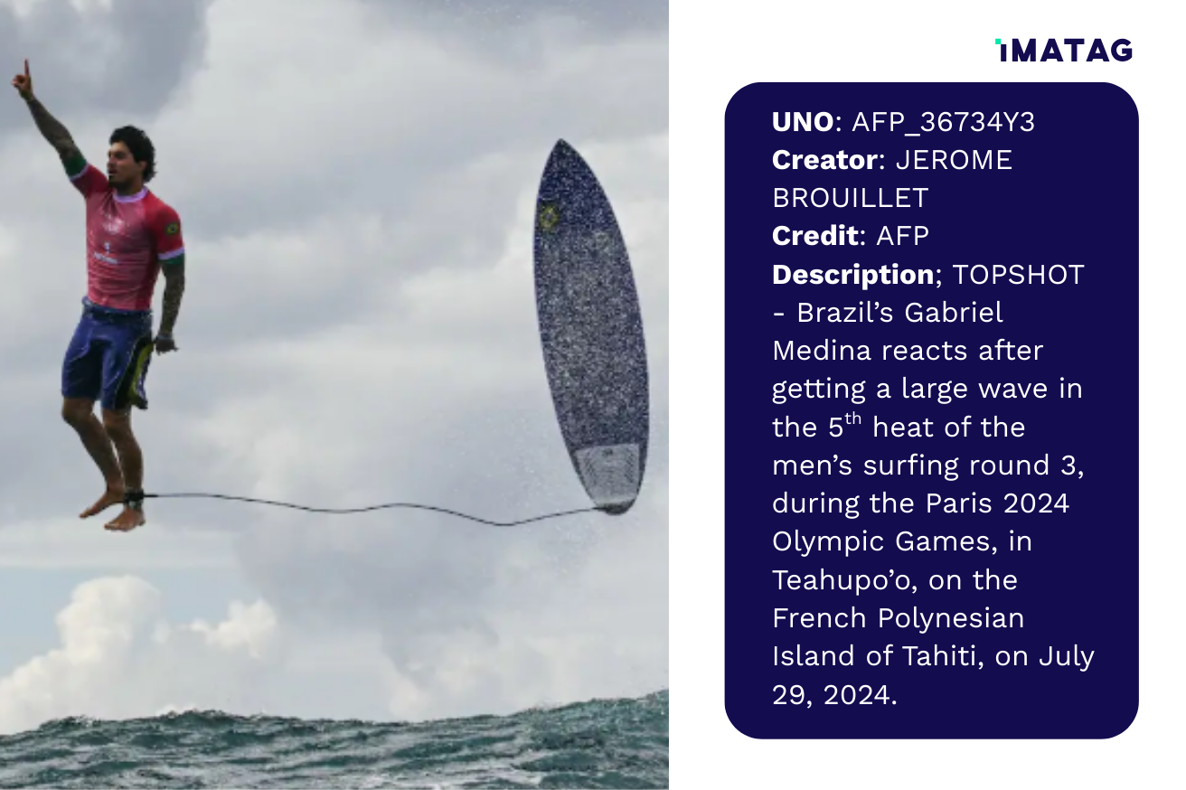 Example of metadata used in image authenticity verification methods, showing creator, credit, and description fields attached to a digital image file.