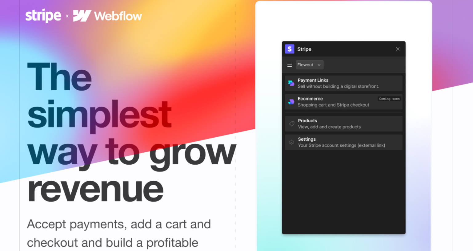 Webflow dashboard showing payment links and product setup for webflow-stripe-integration.