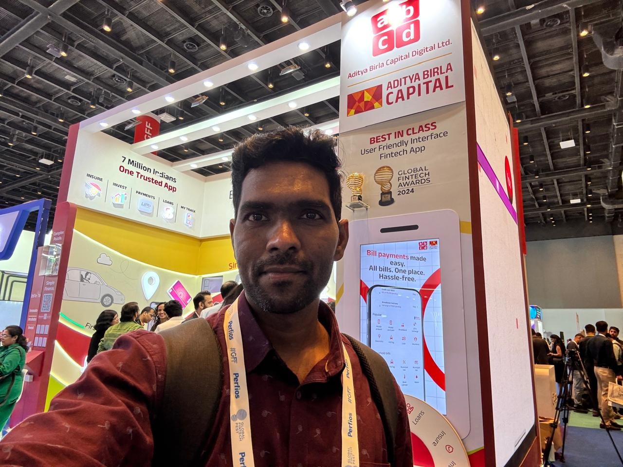 alien design agency founder at global fintech fest infront of ABCD stall