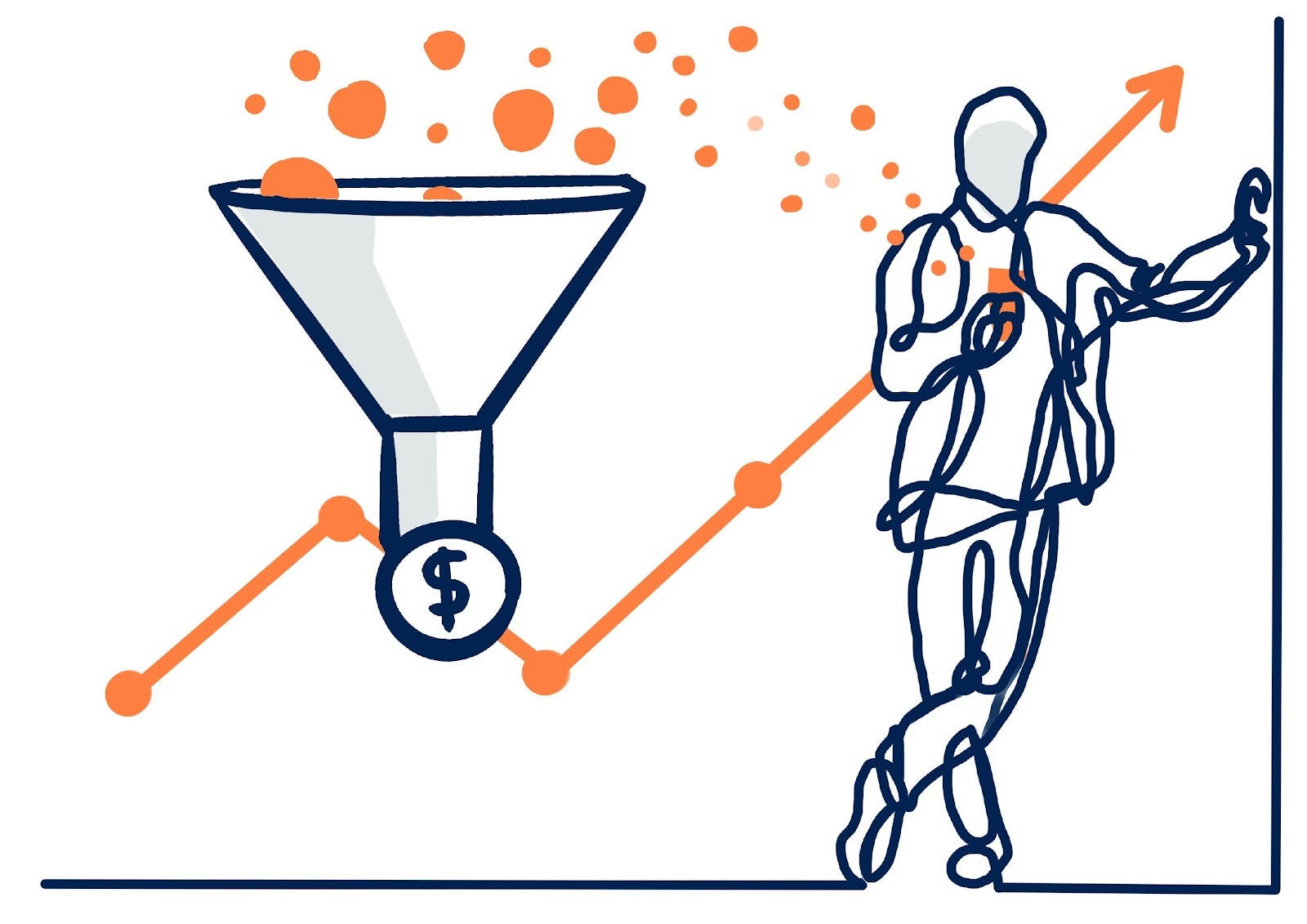 Conversion funnel illustration showing lead generation and sales growth.