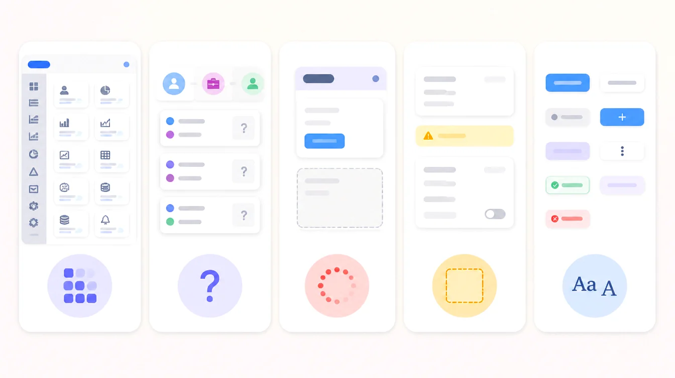 Five interface panels illustrating common SaaS UX challenges