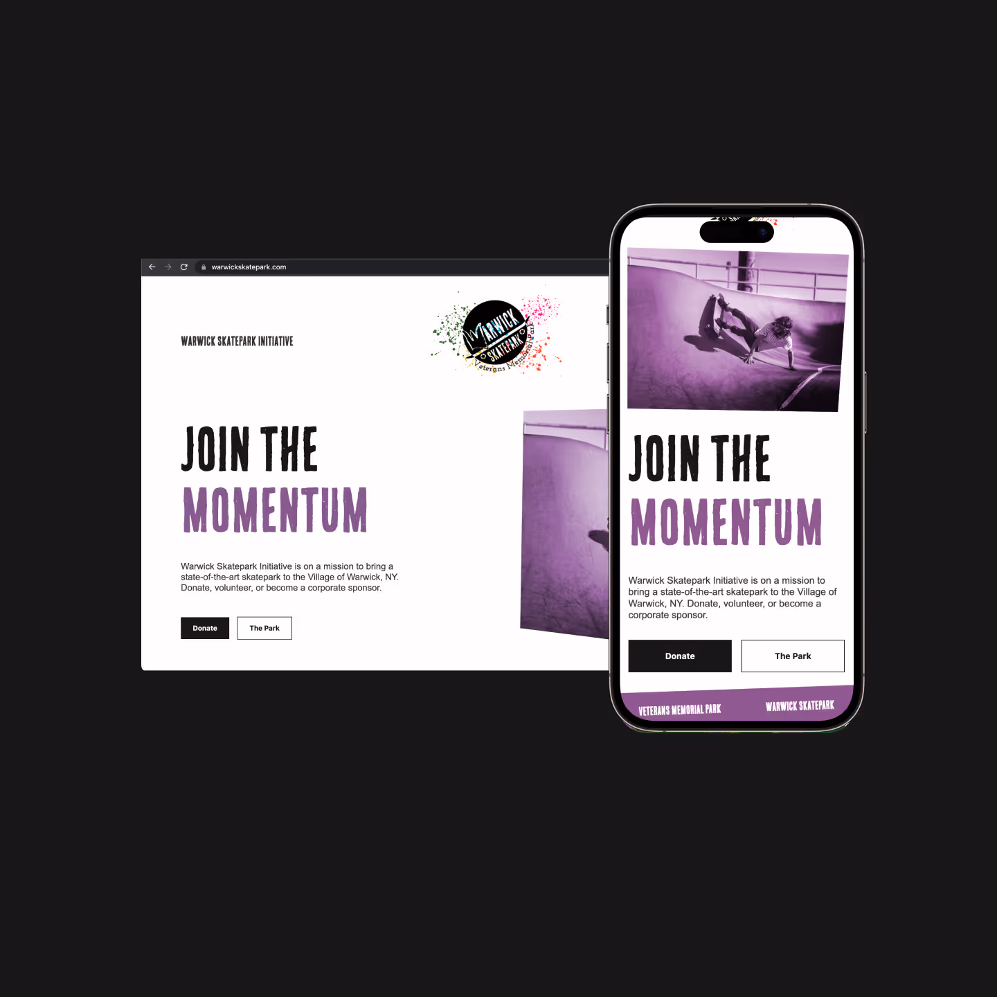 website design for warwick skatepark in warwick ny