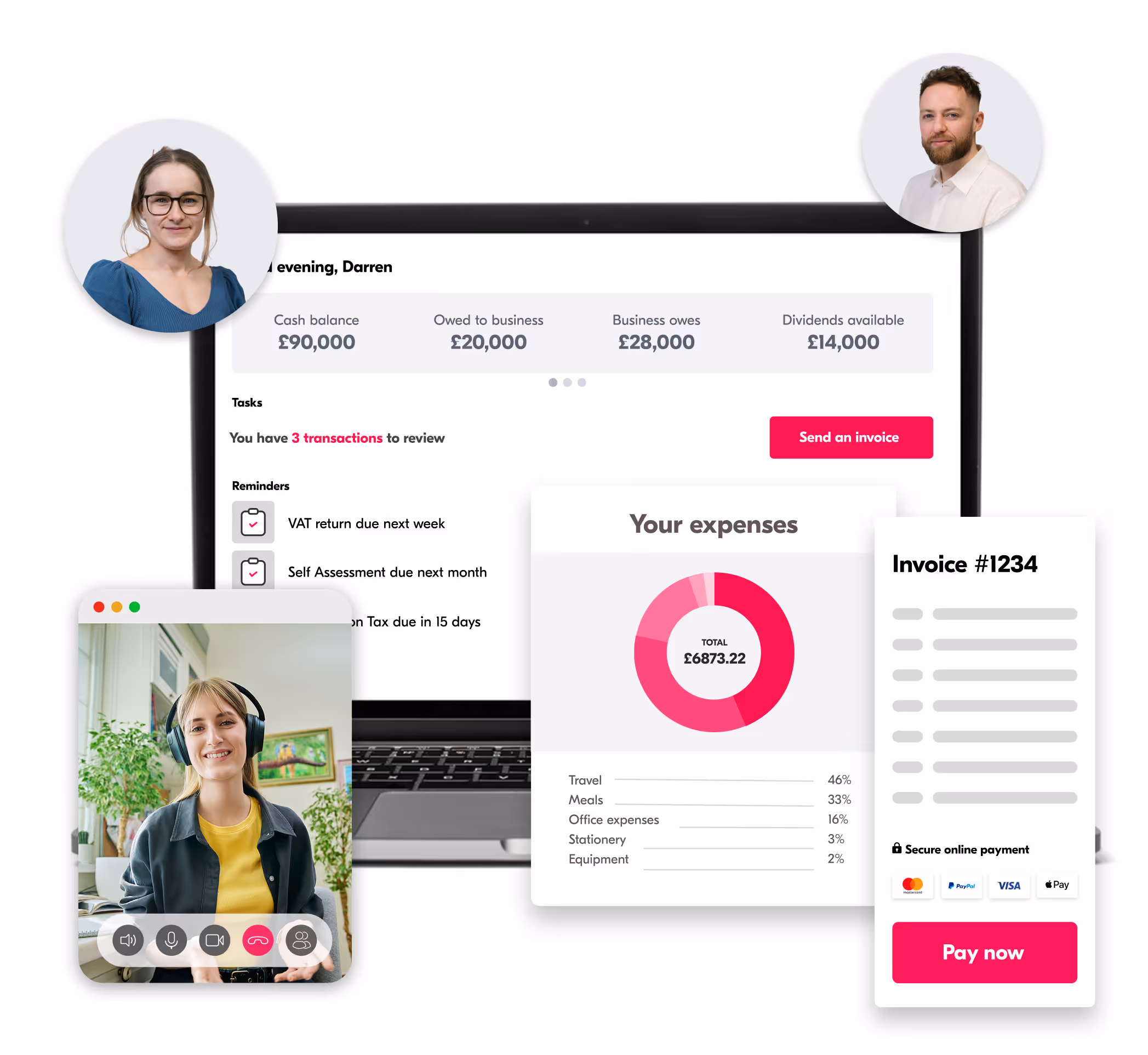 Graphic showing mockups of software with crunch team members