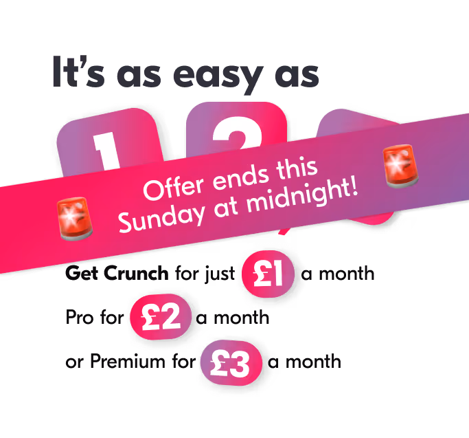 Crunch 1,2,3 offer. Offer ends this Sunday at midnight!