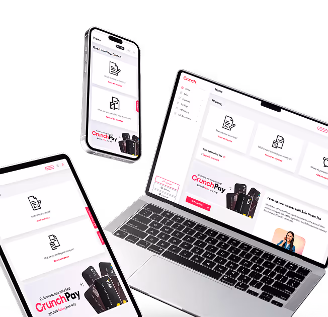 Image of crunch software on a laptop, tablet and mobile devices.