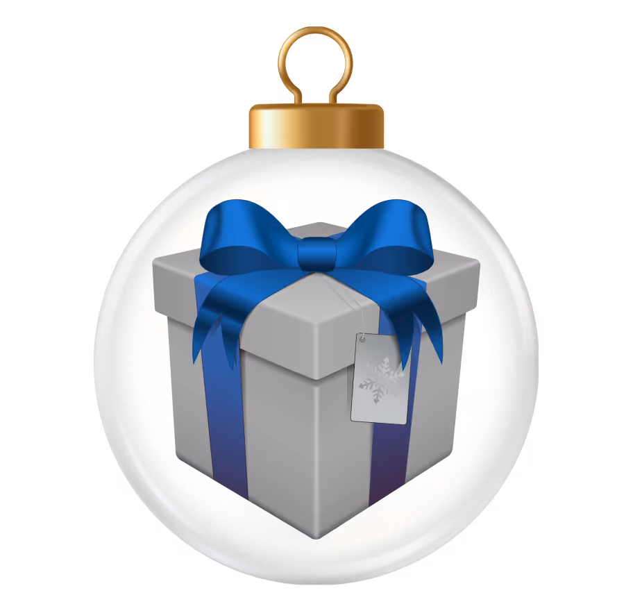 A xmas bauble with a gift inside