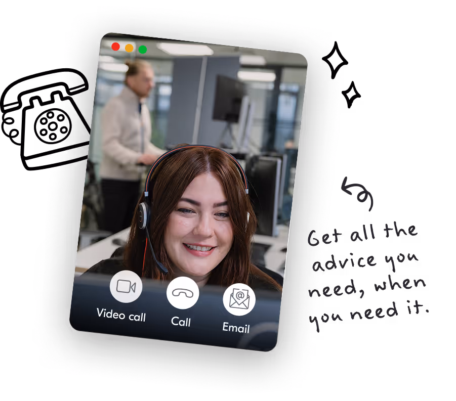 mage of a Crunch team member with text: "Get all the advice you need, when you need it."