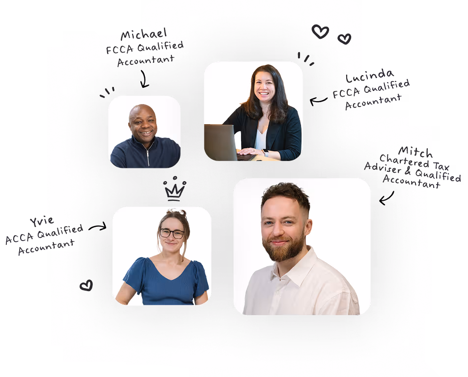 Portraits of four smiling professionals with text labeling them as qualified accountants.