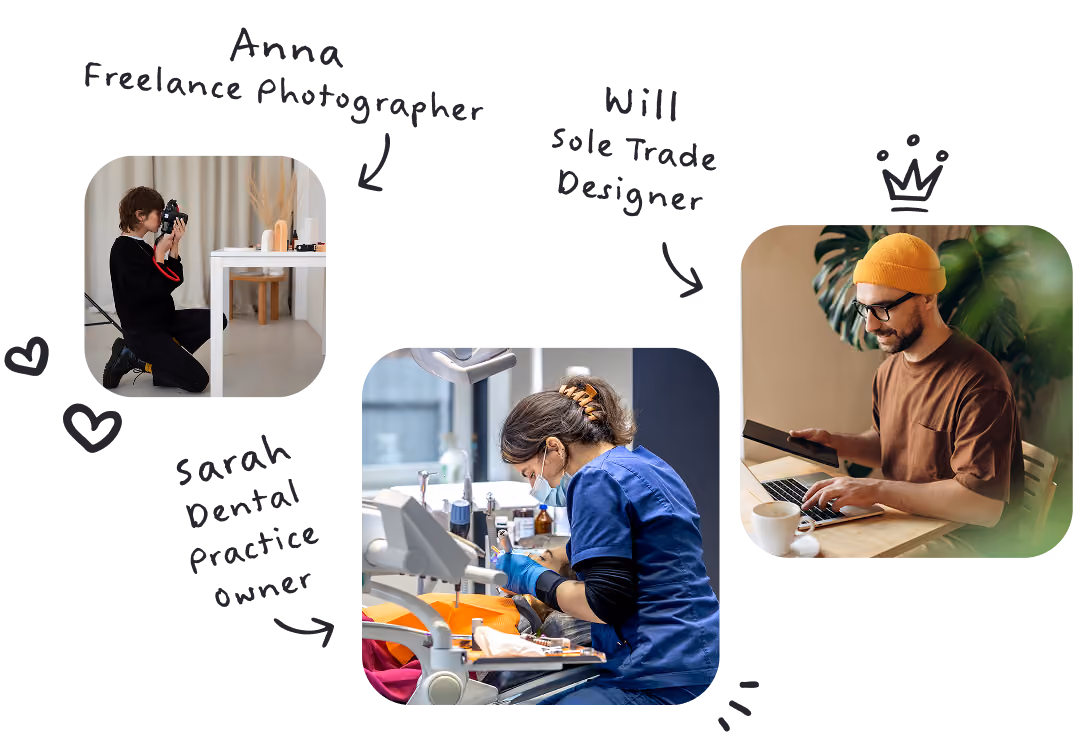 Graphic of a photographer, a designer and a dentist all at work.