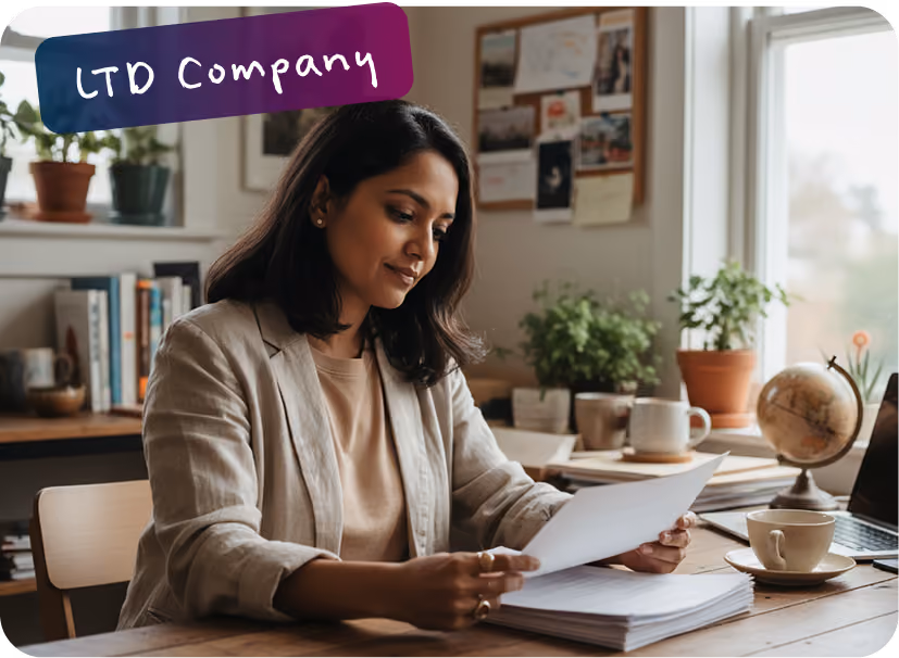 "LTD company" with A lady looking at a document