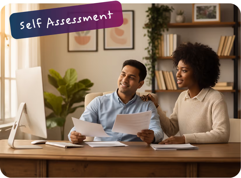 "Self assessment" 2 people looking at a computer