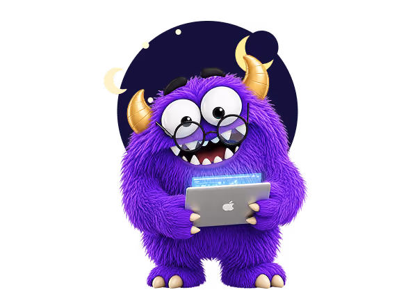 Image of a monster looking at a tablet