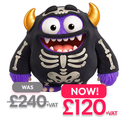 The crunch monster in a halloween costume with the offer of £120+VAT.