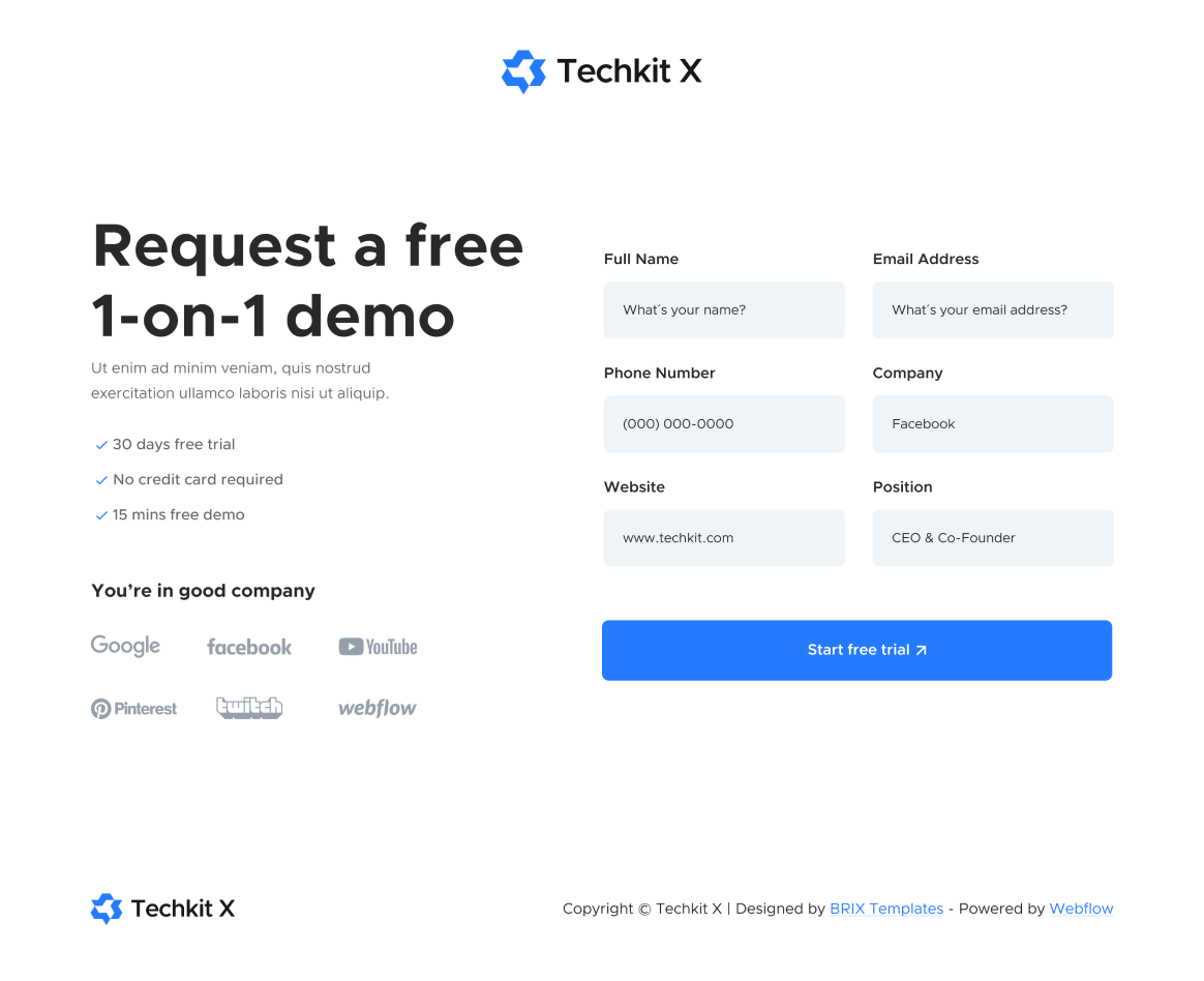 Request a Demo - Techkit X Webflow Template