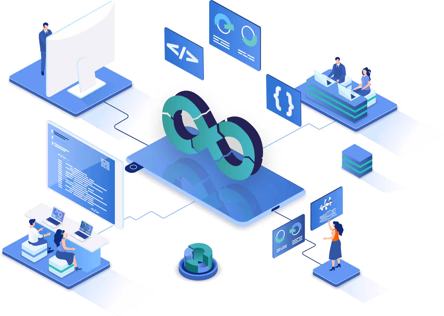 Illustration about the CI/CD dev work with PDE