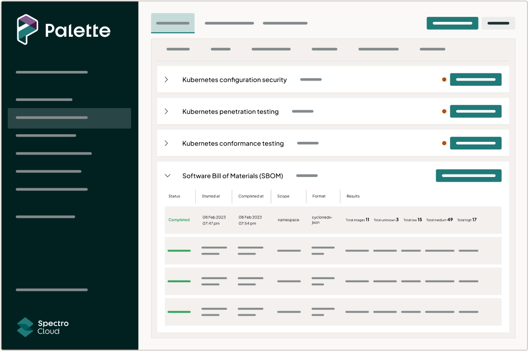 secutity and monitoring capabilities in the Palette UI