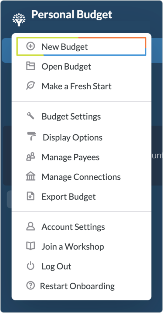 Create a new budget in YNAB