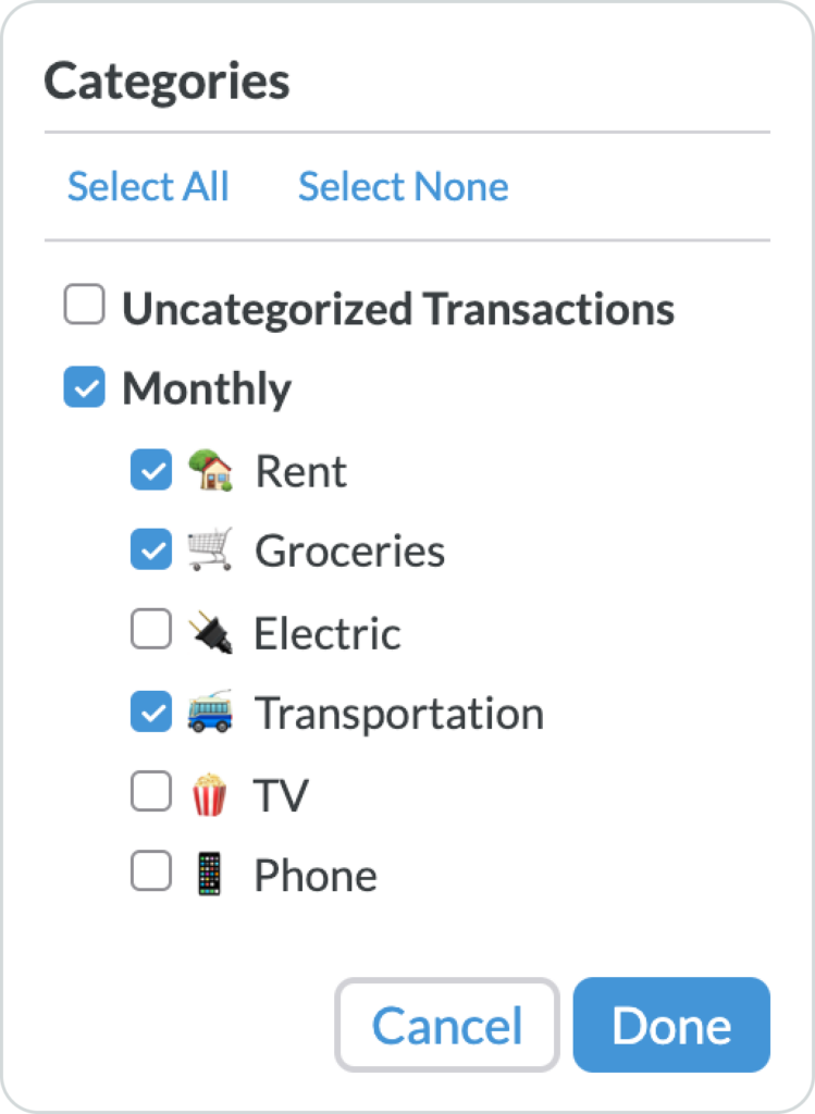 Select which categories you want to view for your reports in YNAB.