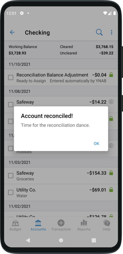 Your account is reconciled!