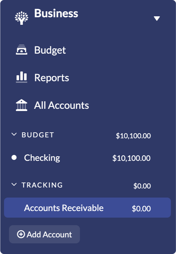 A business budget account register with a balance of 0 to represent that no invoices are outstanding