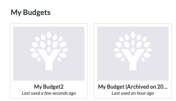 A screenshot showing you can select your old budget or your new budget after a YNAB fresh start. 