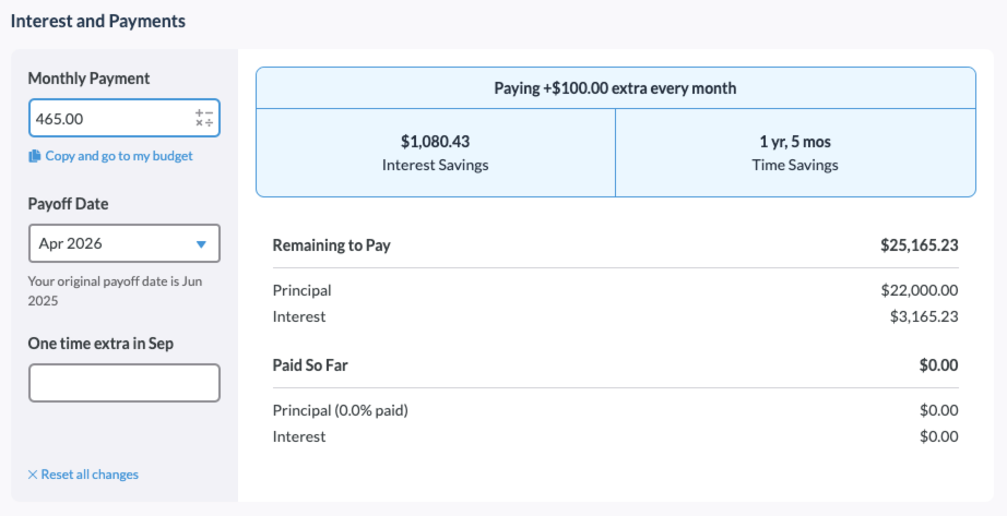 Use the loan planner tool in YNAB to test out plans for aggressive payoff to take time and money back from your loans.