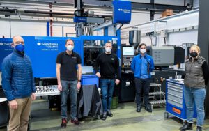 The team of the DarWIN research project: LTR Dr. Thorsten Thümen of Sumitomo (SHI) Demag, Felix Georg Müller of plus10, Christoph Mussauer of SKZ, Marco Fischer and Melanie Rohde of Sumitomo (SHI) Demag (from left to right); Source: Sumitomo (SHI) Demag