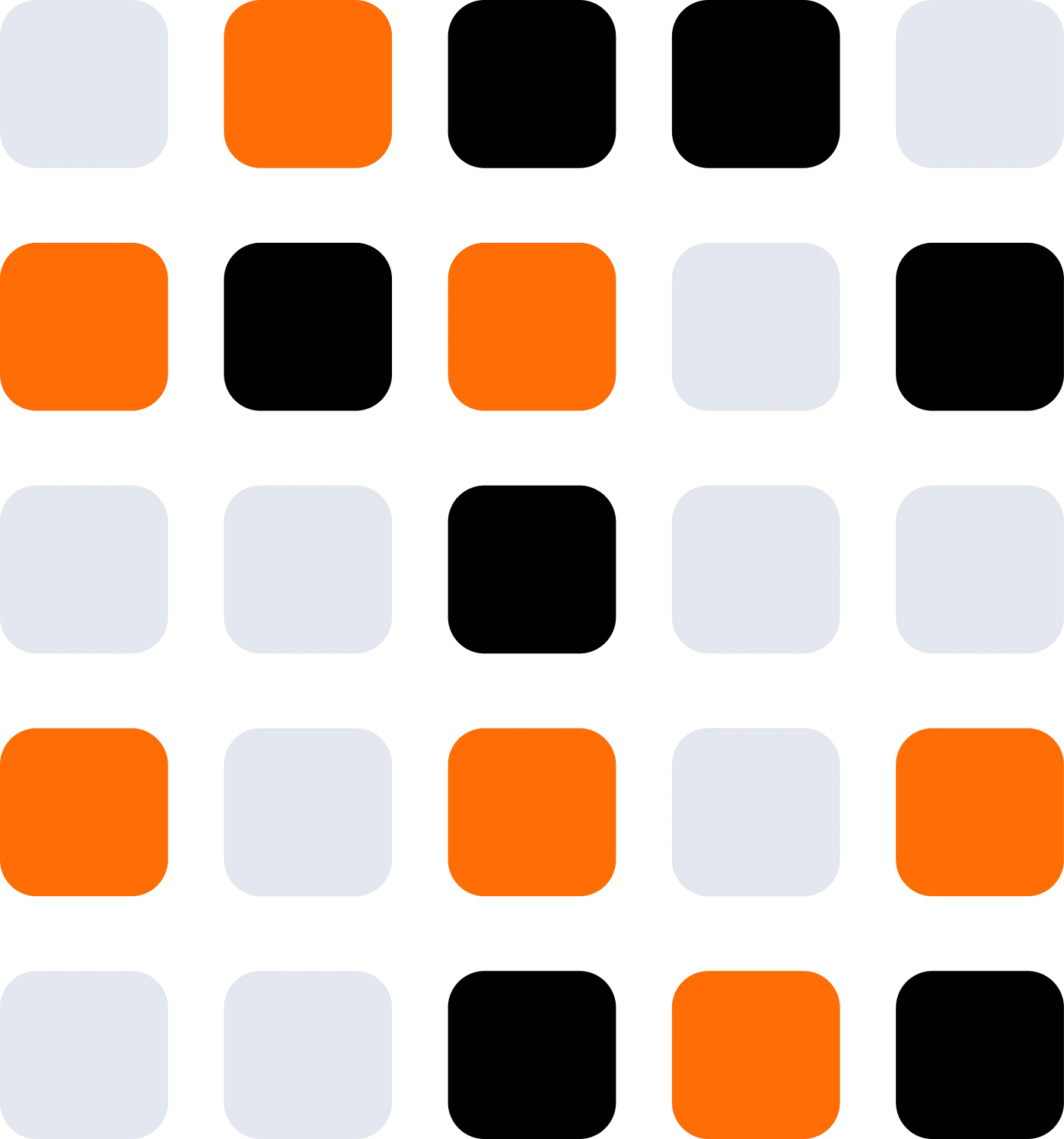 Abstract pattern of orange, black and grey squares