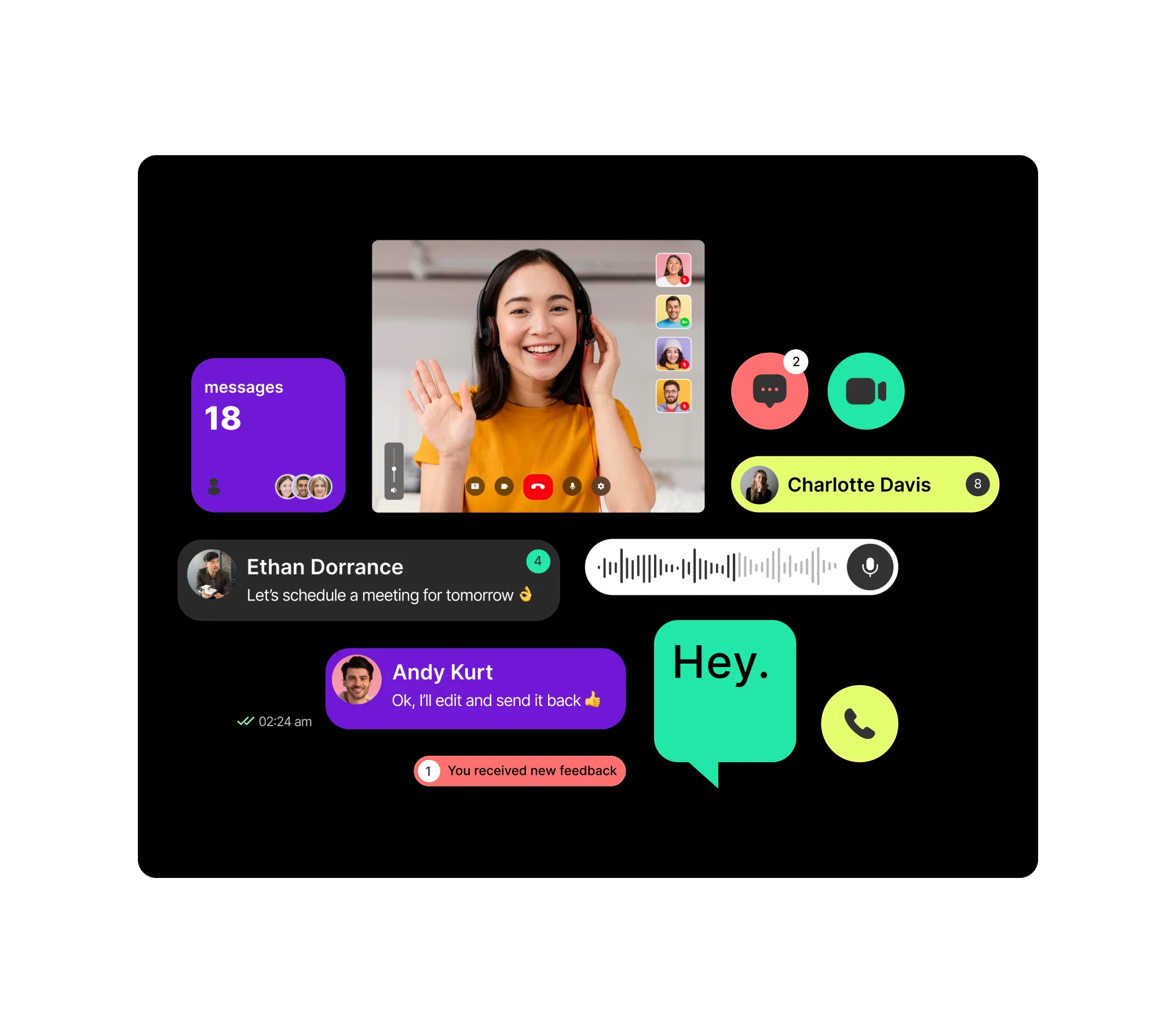 GentrAIner AI roleplay interface with a video call and chat messages