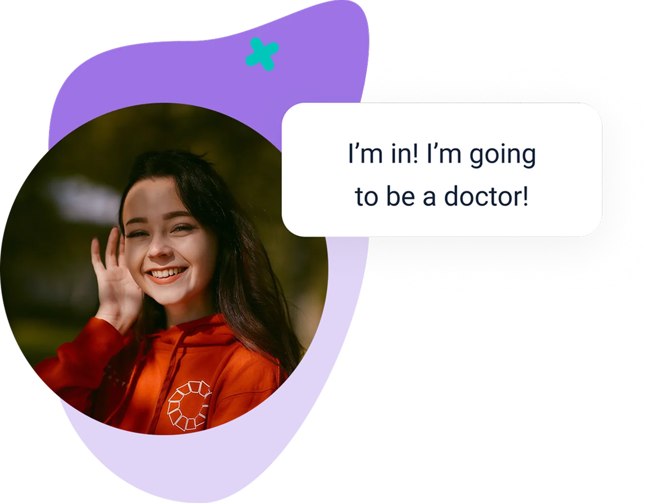 Smiling child with a speech bubble saying she wants to be a doctor