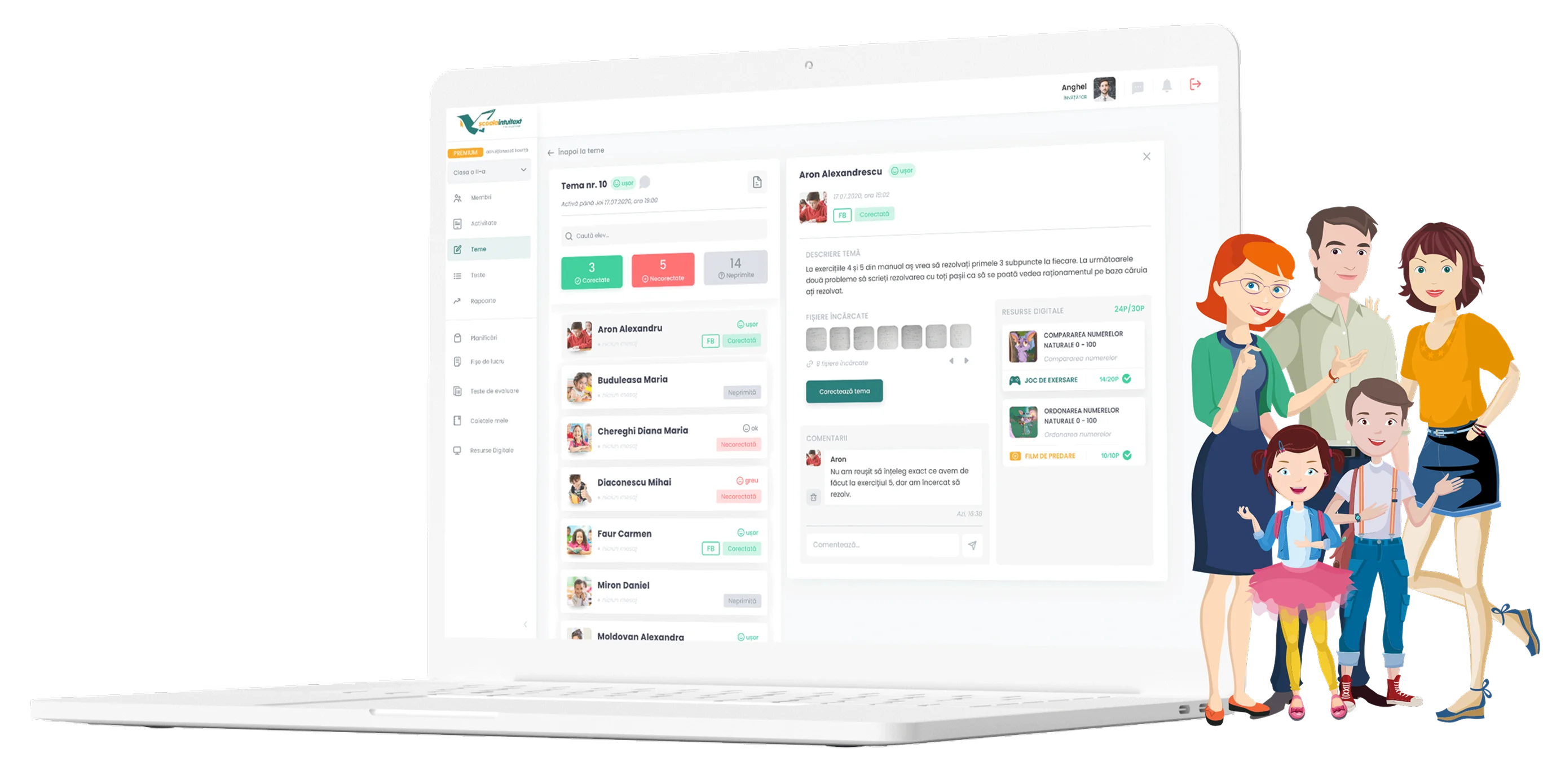 Scoala Intuitext learning platform with an illustration of a family