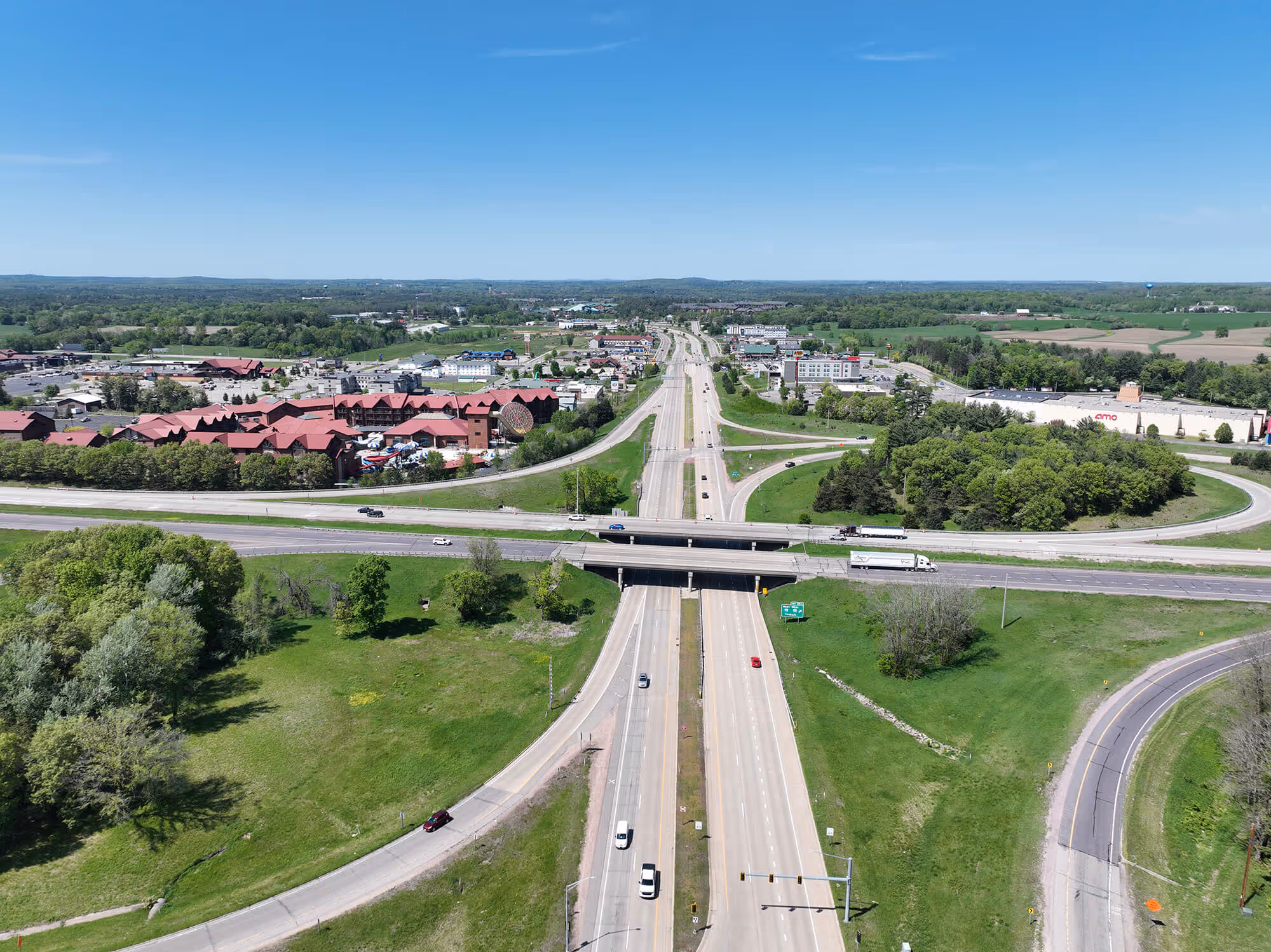 Great Wolf Lodge and other businesses near the WIS 12 interchange.