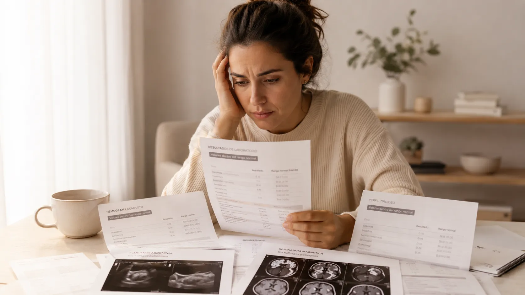 Mujer reflexiva buscando respuestas sobre su salud