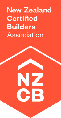 Logo of New Zealand Certified Builders Association with initials NZCB under a roof-like graphic on a red background.