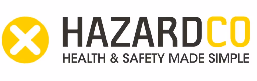 HazardCo logo with a yellow circle containing a white X, and text 'HAZARDCO HEALTH & SAFETY MADE SIMPLE'.