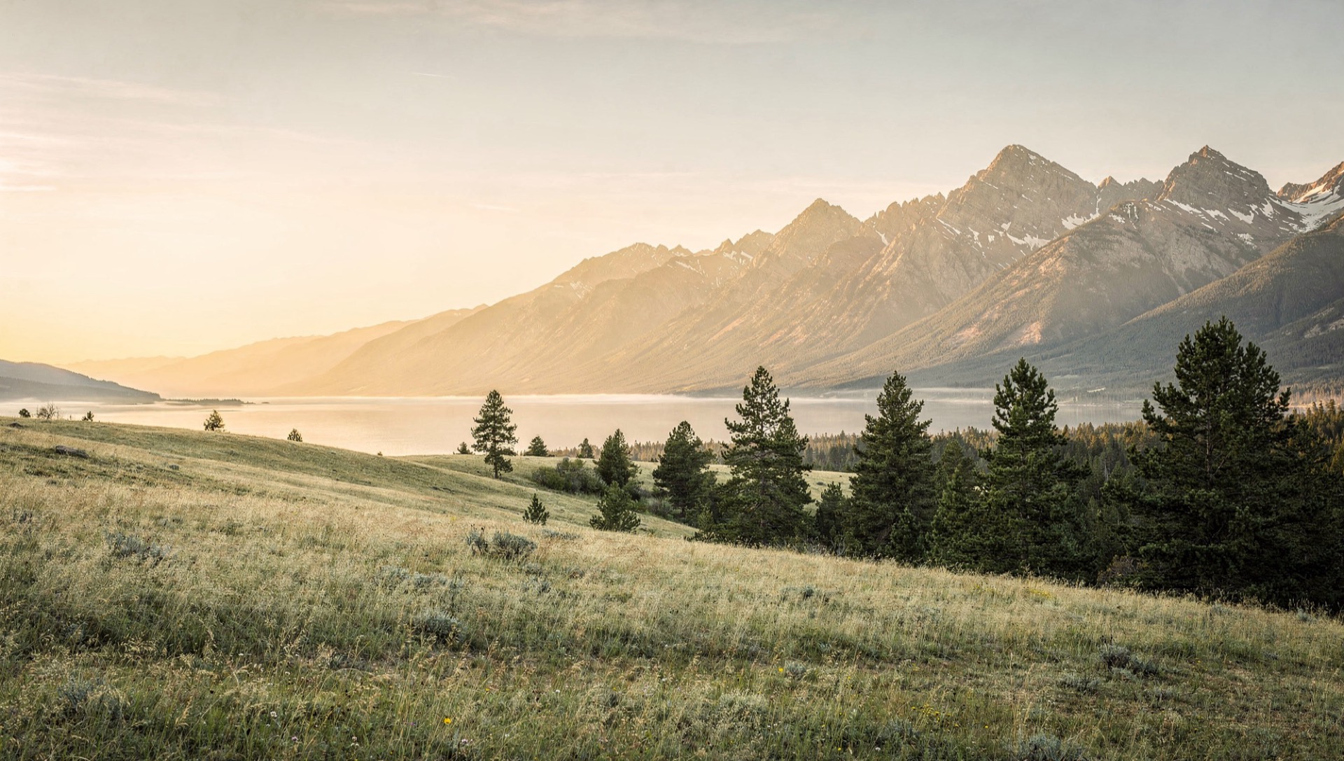 Flathead Valley mountains at sunrise near Kalispell, Montana