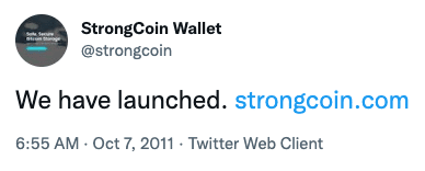 ストロングコインのTwitter開始に関する2011年の発表