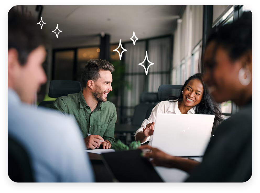 Image of a two colleagues happily working together