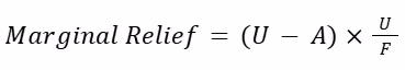 Marginal relief = (U - A) X U/F